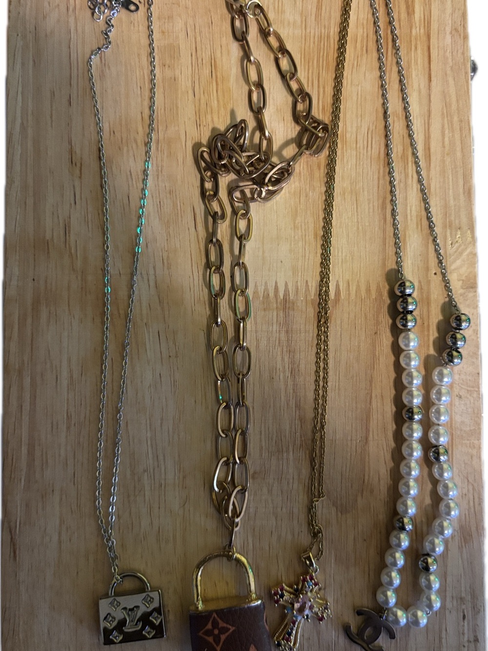 Gold and Pearl Women's Necklace Set with Charm Pendants